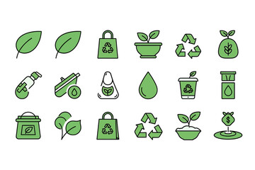 Green Eco Friendly Icons Set for Sustainability and Recycling