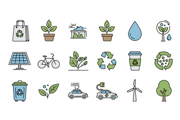Eco Friendly Icon Set Illustration For Sustainable Living