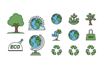 Earth Ecology Icons Set for Green Environment Concepts