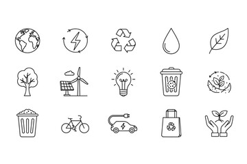 Eco-Friendly Icon Set Thin Line Vector Illustration