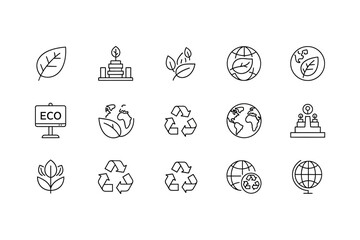 Ecology and Recycle Icons Set Line Art Design