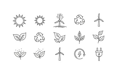 Eco-Friendly Icons Collection Renewable Energy and Recycling Symbols