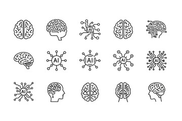 Brain And Artificial Intelligence Icons Set - Minimalist Style
