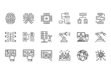 Technology Icons Set Line Art Style Modern Digital Network