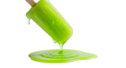 A green popsicle melting with a wooden stick is visible here on transparent background
