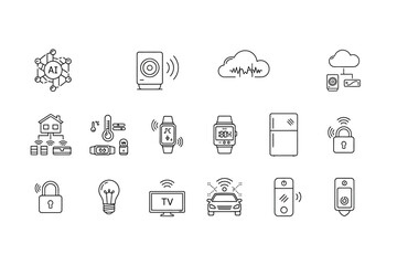 Smart Home Automation System Thin Line Icon Set