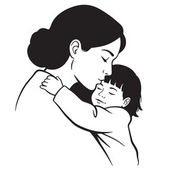 Loving mother embracing and kissing her child expressing affection and pure parental bond