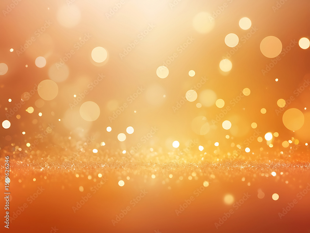 Poster warm glowing orange and golden bokeh light background with soft gradient sparkles, perfect for abstr