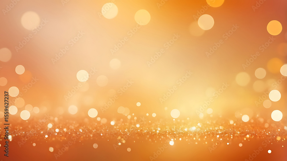 Poster warm glowing orange and golden bokeh light background with soft gradient sparkles, perfect for abstr