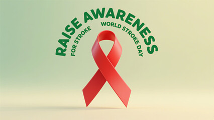 The red ribbon and text represent raising awareness and attention to stroke, used for World Stroke Day activities and public welfare promotion scenes.