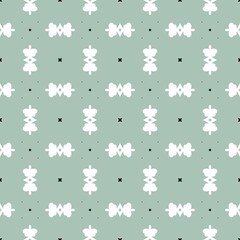 Vertical twin flowers with dotted accents green sage background seamless pattern. Structured vertical stripe floral alignment Pastel sage background.