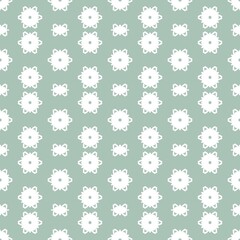 Floral pattern with white flowers on a sage green backdrop. Eight petal star like florals scattered on pastel sage background seamless pattern. 