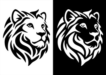 Lion Silhouette black white vector line art