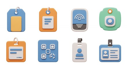 Colorful identification badges flat design illustration set