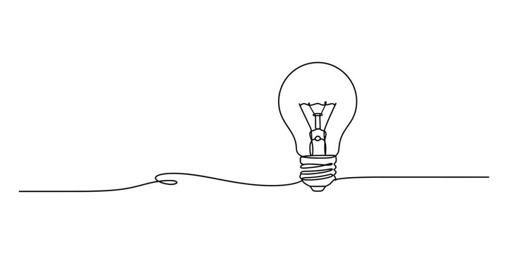Oneline drawing of a lightbulb isolated on white background