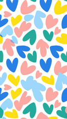 Colorful Hearts Pattern: A whimsical arrangement of vibrant hearts dances across the surface, celebrating love, joy, and connection in a joyful display of romance.