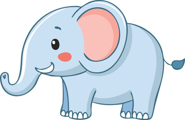 Cute light blue cartoon elephant, smiling and facing right.