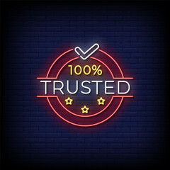 trusted neon sign with brick wall background vector