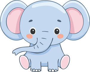 A cute, cartoon elephant with large ears and a friendly expression.