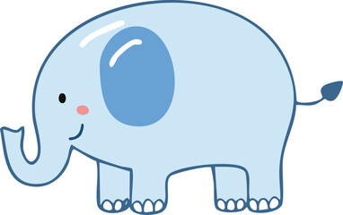 Cartoon illustration of a light blue elephant with a darker blue ear and a small pink cheek.