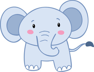 Cute light blue elephant cartoon character with large ears and pink accents.