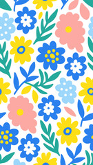 Floral Pop Art Pattern: A playful and eye-catching floral pattern featuring colorful flowers and leaves in a bold, modern style, perfect for adding a touch of fun to any project.