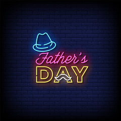 fathers day neon sign with brick wall background vector