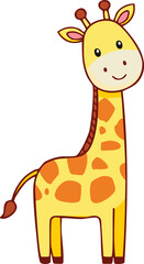 A cheerful cartoon giraffe stands, showcasing its distinctive spots and long neck.