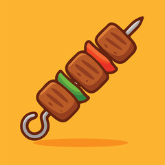 Vector illustration of grilled meat skewers with vegetables in cartoon style. Perfect for barbecue, grilling, and picnic-themed designs.

