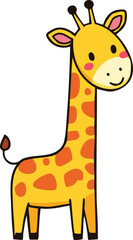 A cheerful cartoon giraffe stands upright, showcasing its long neck and spotted coat.