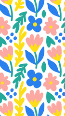 Floral Fantasy: A whimsical and vibrant pattern featuring an array of colorful flowers, with a seamless arrangement that exudes joy and springtime.