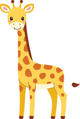 A cheerful cartoon giraffe stands, showcasing its distinctive spots and long neck.