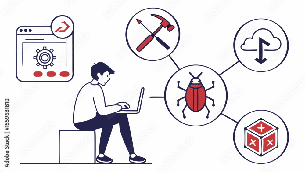 Poster person debugging code, encountering a bug
