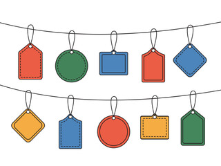 A set of colorful empty price tags on a white background. The design concept of Black Friday. Vector illustration