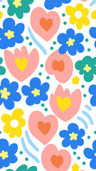 Fototapeta premium Floral Fantasy: A captivating seamless pattern with an array of blossoms, exuding joy and liveliness. Each bloom, a vivid testament to the beauty found in nature.