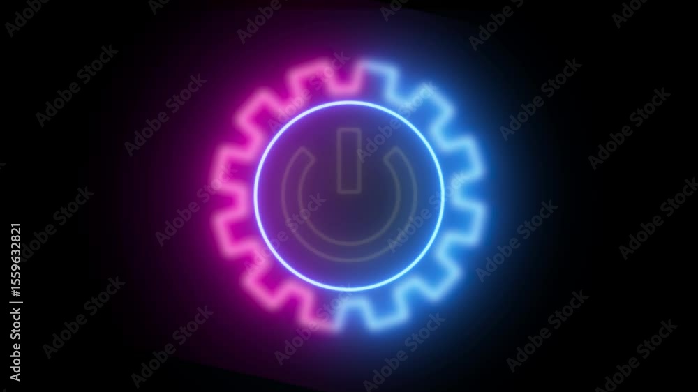 Poster glowing neon on off button switch icon isolated animation .