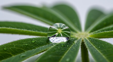 Water Droplet Lens:  Nature's Macro, Green Leaf Reflection