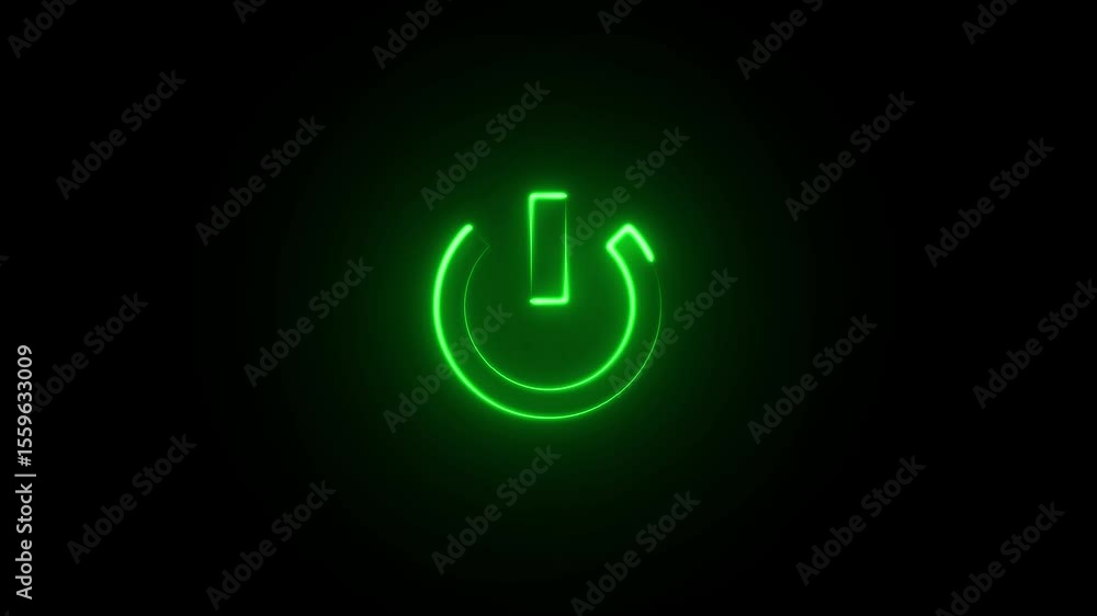 Poster glowing neon on off button switch icon isolated animation .