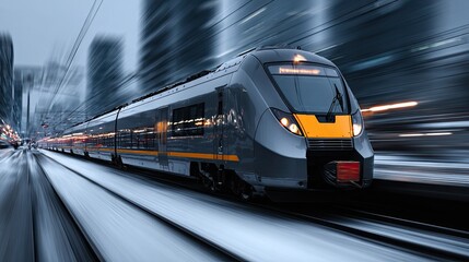 Naklejka premium Train energy in motion burst, high-speed rail, fast transport, dynamic travel scene, modern locomotive power