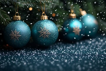 Teal Christmas Ornaments with Snowflake Designs Snowflakes and Pine Branches Festive Holiday