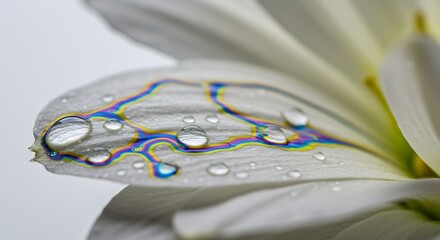 White Petal Dewdrops: Iridescent Trails of Nature's Art