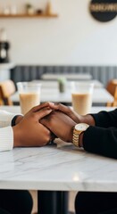 Intimate Connection Between Friends Cozy Cafe Setting Lifestyle Photography Warm Atmosphere Close-Up View Friendship and Bonding Moments