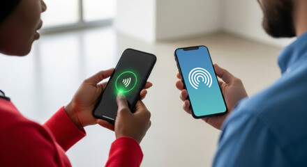 Seamless Mobile Payment Exchange Modern Office Digital Interaction Minimalist Environment Close-up View Technology Innovation