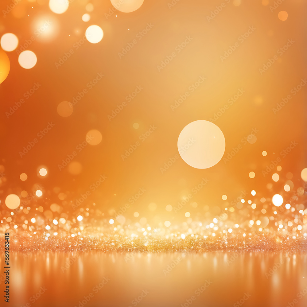 Poster warm glowing orange and golden bokeh light background with soft gradient sparkles, perfect for abstr