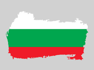 Bulgarian flag with white, green, and red bands in a grunge silhouette of the country for vector use.
