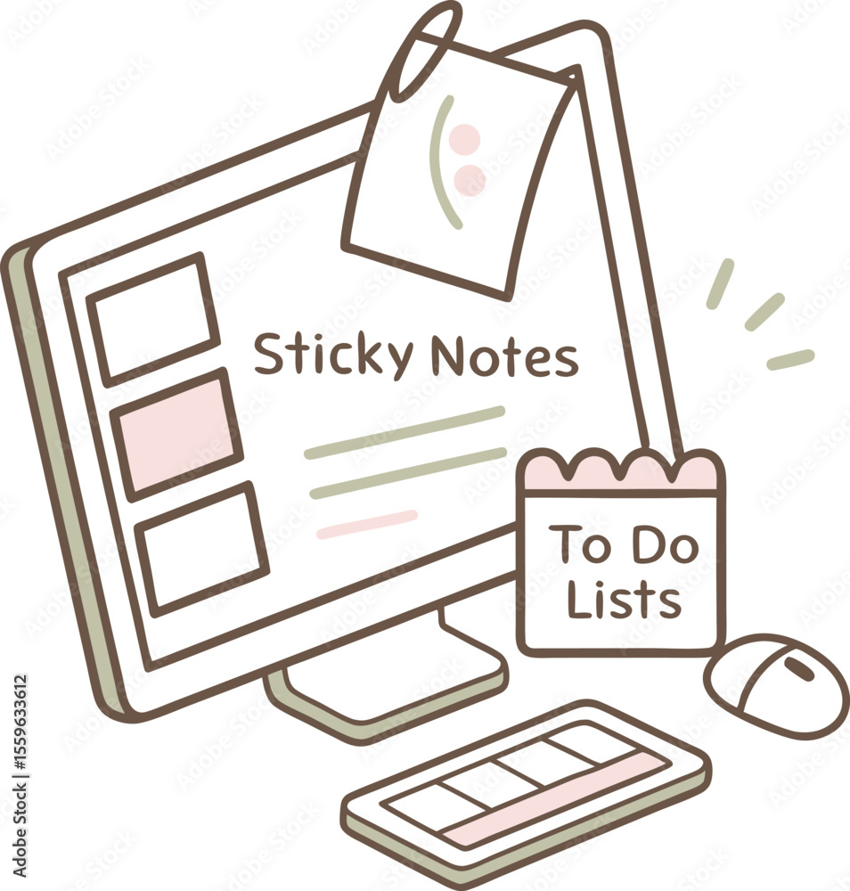 Fototapete digital organization concept featuring a computer monitor displaying sticky notes and a to do list w
