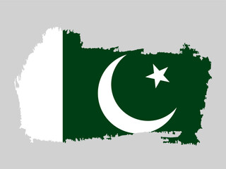 Pakistan national flag with grunge brush strokes on a neutral backdrop.