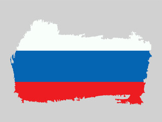 Russian national flag with white, blue, and red stripes in a creative brush format.