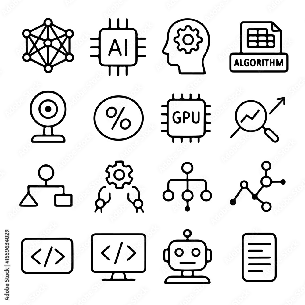 Poster an intricate collection of conceptual icons meticulously illustrating the multifaceted world of arti