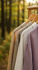 Fashion Display in a Forest Setting Clothing Showcase Nature Environment Soft Lighting Concept Outdoor Perspective for Eco-Friendly Style